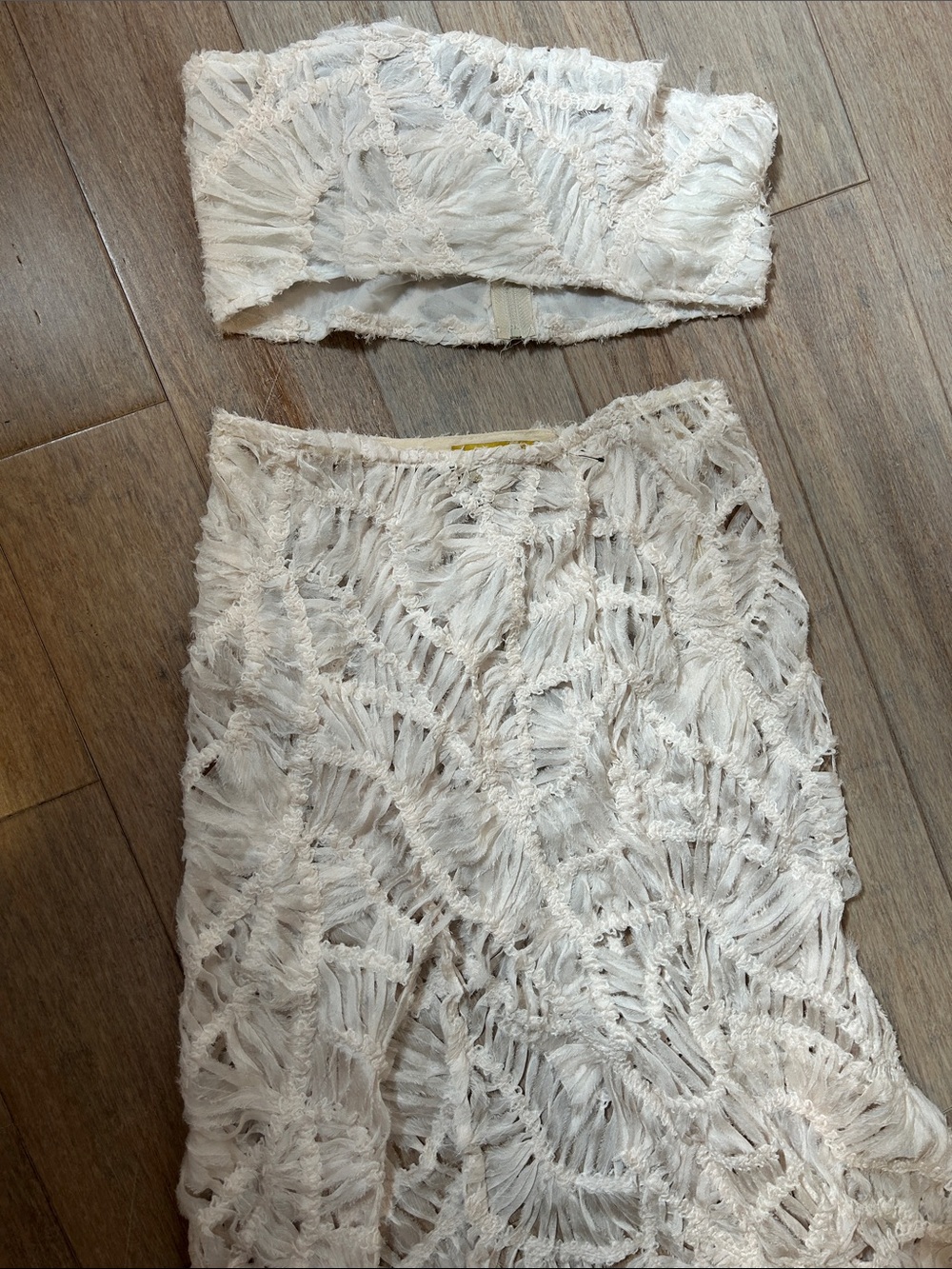 Je Te Veux Ivory Cream Crochet Maxi Skirt and Bandeau Set maxi see thu skirt S - Picture 5 of 17